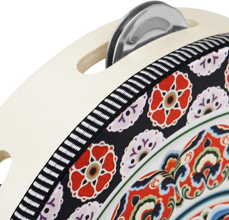 OriGlam 8 Inch Wood Tambourine, Handheld Drum with Metal Jingles, Red - Image 4